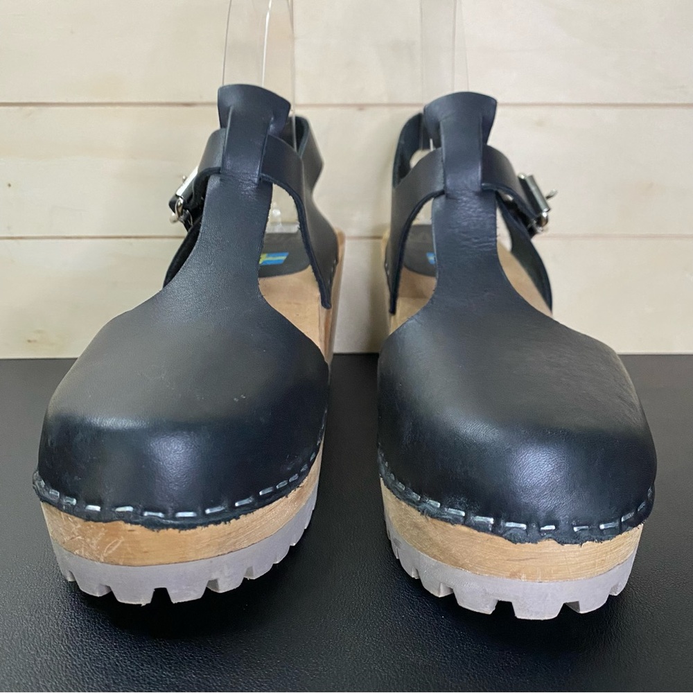Mia Madeline Swedish Clogs Women's Size 7.5 Shoes EU38 Black Leather Wooden - Picture 5 of 11